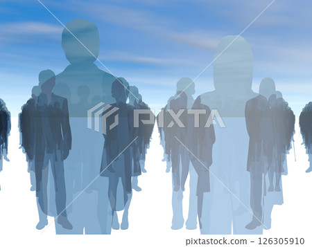Silhouettes of people lining up, mainly men and women, 3D illustration Silhouettes of people lining up, mainly men and women, 3D illustration 126305910