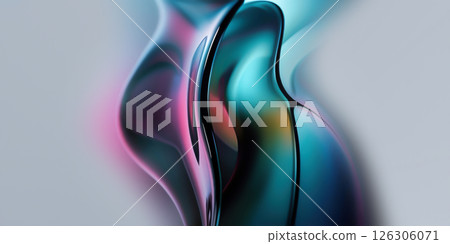 Colorful glass shapes intertwine and blend against a smooth background, offering an abstract visual experience that captivates the viewers attention. 126306071