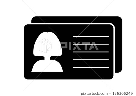 Id card identification female badge simple icon. Driver license, verify woman document. Biometric membership passport. Flat card with information. 126306249
