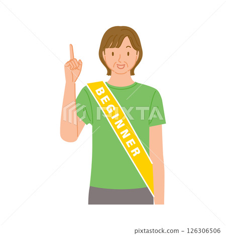 Gym beginner (smiling middle-aged woman): pointing 126306506