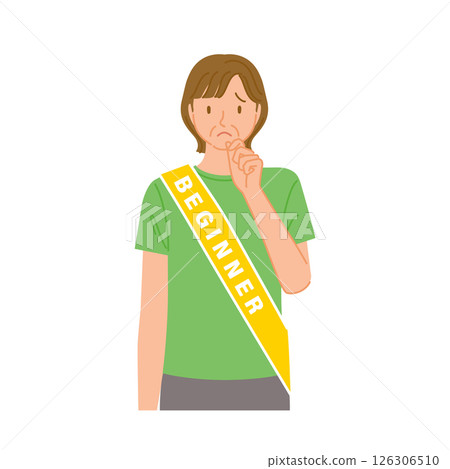 Gym beginner (troubled middle-aged woman): Hand on chin 126306510