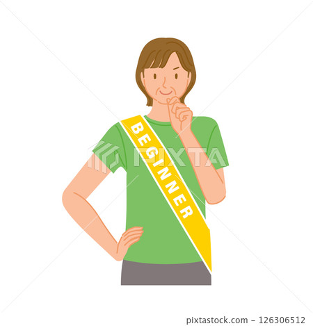 Gym beginner (smiling middle-aged woman): hand on chin 126306512