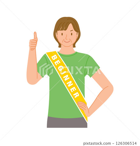 Gym beginner (smiling middle-aged woman): thumbs up good sign 126306514