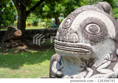 Stone tiki statue in Atuona, Hiva Oa, Marquesas Islands, French Polynesia 126306741