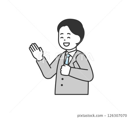 Vector illustration of a businessman raising his hand in greeting Vector illustration of a businessman raising his hand in greeting 126307070