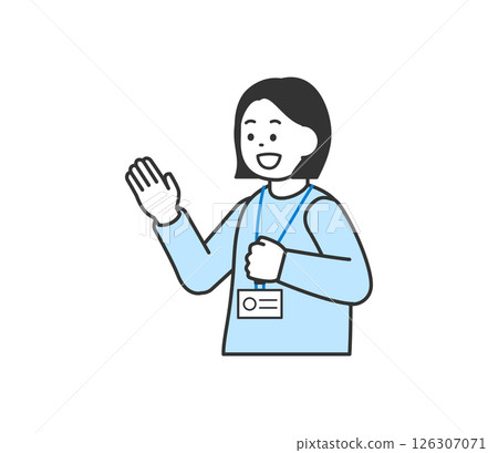 Vector illustration of a woman raising one hand in greeting Vector illustration of a woman raising one hand in greeting 126307071