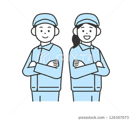 Illustration of young men and women in work clothes Vector 126307073