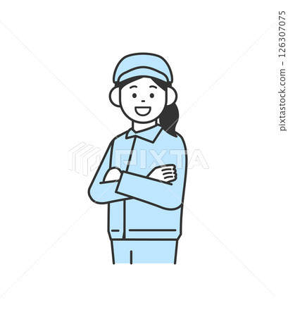 Vector illustration of a woman in work clothes with her arms crossed Vector illustration of a woman in work clothes with her arms crossed 126307075