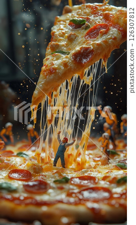 Full view of a schnauzers face and chest, with trimmed fur and symmetrical white markings 126307812