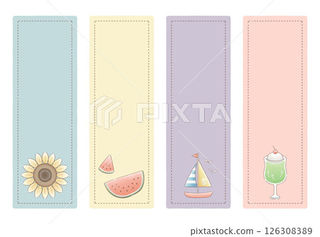 Simple and natural summer item frame set: watercolor, rectangular, vertical, 4 types Simple and natural summer item frame set: watercolor, rectangular, vertical, 4 types 126308389