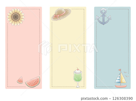 Simple and natural summer item frame set: watercolor, rectangular, vertical, 3 types Simple and natural summer item frame set: watercolor, rectangular, vertical, 3 types 126308390