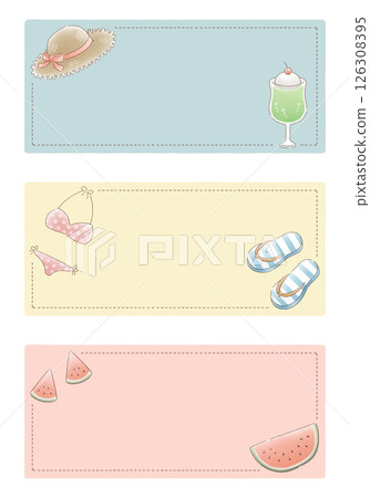Simple and natural summer item frame set: watercolor, rectangular, horizontal, 3 types Simple and natural summer item frame set: watercolor, rectangular, horizontal, 3 types 126308395