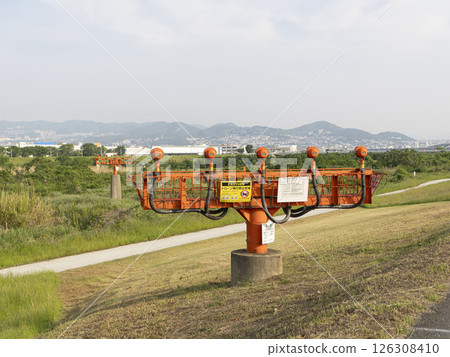 Aircraft approach lights at Itami Airport installed on the Inagawa River 126308410