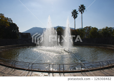 A park with a fountain 126308482