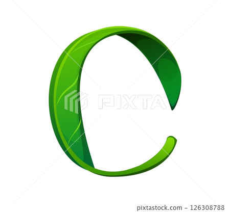 Tree green leaf font letter C. Environment clean ecology typeset symbol, tree foliage cartoon isolated vector kids ABC typeface element. Nature plant latin type sign or English alphabet font letter 126308788