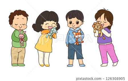 Kids and their favorite stuffed toys 126308905