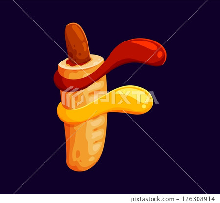 Fast food hotdog meal cartoon English ABC font letter F. Takeaway restaurant appetizer English typeset letter, fast food meal vector font F letter. Fastfood cafe cartoon Latin font typeset element Fast food hotdog meal cartoon English ABC font letter F. Takeaway restaurant appetizer English typeset letter, fast food meal vector font F letter. Fastfood cafe cartoon Latin font typeset element 126308914