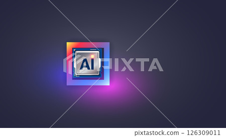AI chip. Single electronic chip or CPU with core AI. Processor with letters AI front view. Chip for neural networks. Hardware artificial intelligence technology. 126309011