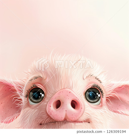 Veterinary agricultural banner copy space, piglet on pink background, big eyes 126309194