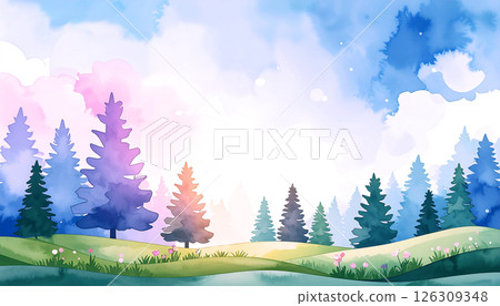 Fantastic watercolor forest landscape 126309348