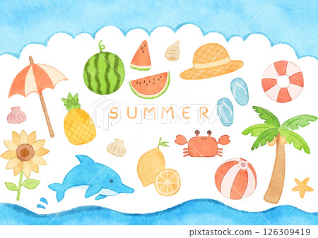 Cute summer hand drawn illustration set 126309419