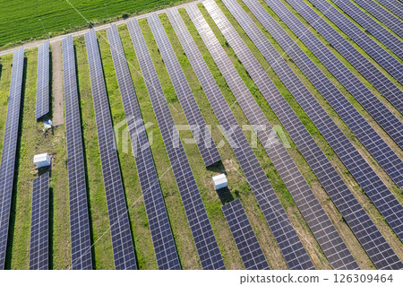 Aerial view of solar power station with energy storages 126309464