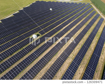 Aerial view of solar power station with energy storages 126309471