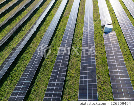 Aerial view of solar power station with energy storage 126309494