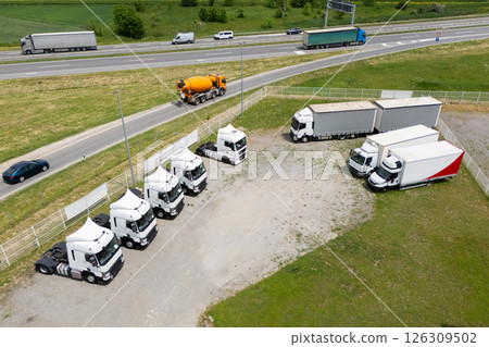 Truck parking at the logistics center. Truck parking at the logistics center. 126309502