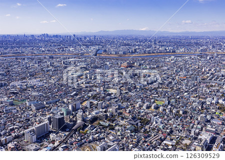 Aerial view of Mt. Fuji from above Nishiarai 126309529