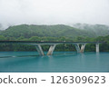 The blue Agatsuma River and bridge seen from "Maruiwa Station on Lake Yatsuba" (rain) 126309623