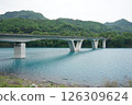 The blue Agatsuma River and bridge seen from "Maruiwa Station on Lake Yatsuba" 126309624