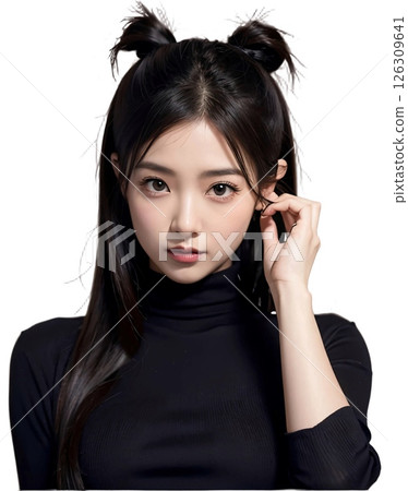 一位長著雙馬尾的可愛日本女子正在看著我 126309641