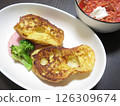 French toast made with French bread, served with borsch 126309674