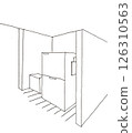 Hand-drawn interior perspective drawing of a one-room apartment 126310563