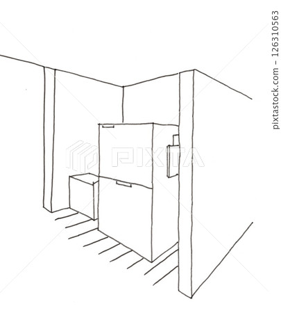 Hand-drawn interior perspective drawing of a one-room apartment Hand-drawn interior perspective drawing of a one-room apartment 126310563