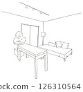 Monochrome one-room interior perspective 126310564