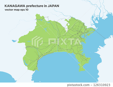 Simple green road map of Kanagawa prefecture in Japan 126310923