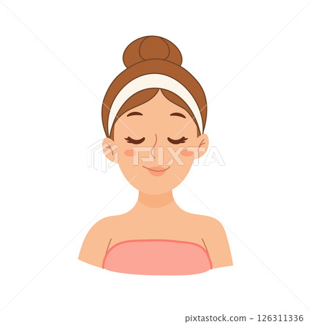 Clean fresh female face after skincare with closed eyes 126311336