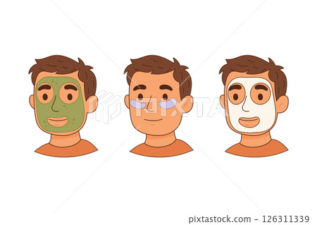 Man applying different facial masks for skincare routine 126311339