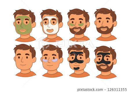Set of male characters using different facial skincare masks 126311355