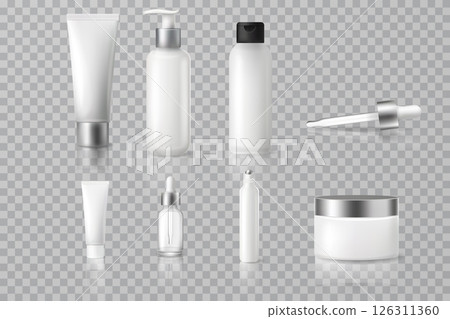 Realistic 3D cosmetic product packaging set mockup Realistic 3D cosmetic product packaging set mockup 126311360