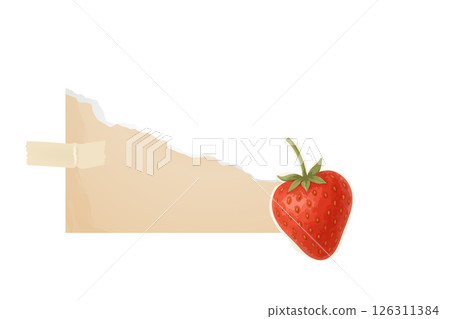 Realistic strawberry with torn paper sticker design for notes Realistic strawberry with torn paper sticker design for notes 126311384