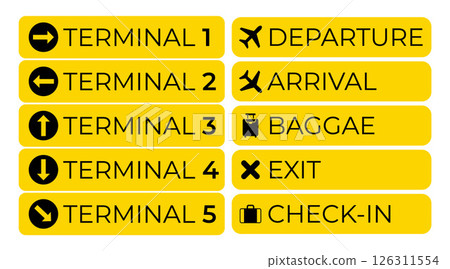 Airport Terminal and Direction Signs Vector Set Airport Terminal and Direction Signs Vector Set 126311554