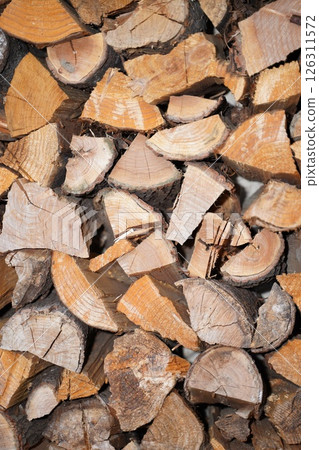 Shelf full of firewood 126311572