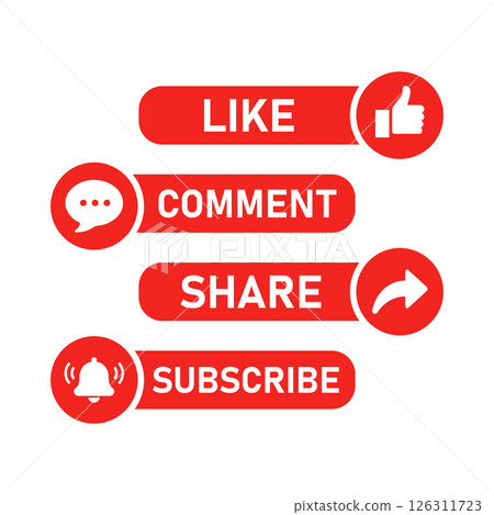 Social Media Like, Comment, Share, Subscribe Vector Buttons 126311723