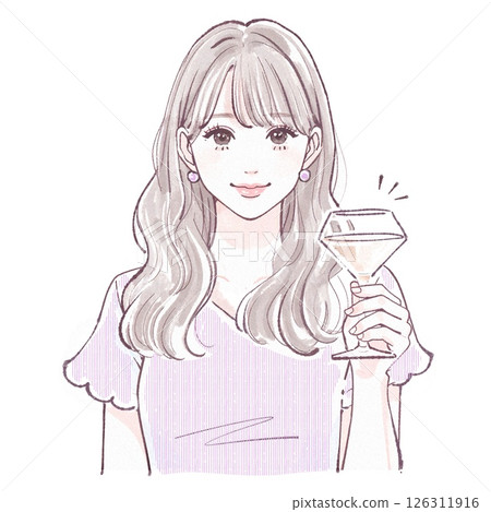Illustration of a woman elegantly holding a glass 126311916