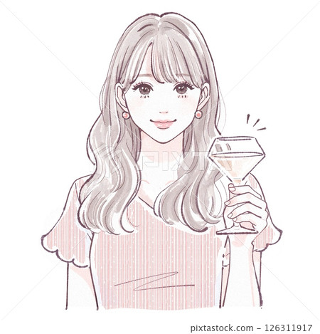 一位女士優雅地拿著玻璃杯的插圖 126311917