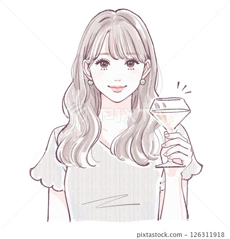 一位女士優雅地拿著玻璃杯的插圖 126311918