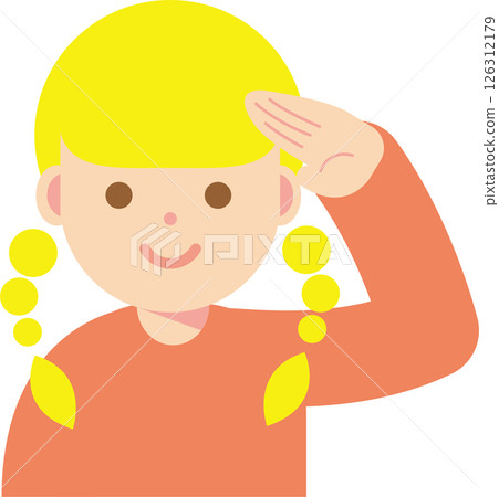 Illustration of a smiling woman saluting 126312179